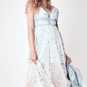 AQUA blue flower embroidered maxi dress size Large brand new